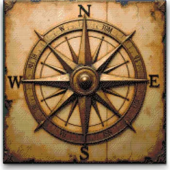 Diamantové malování Diamantové malování - Kompas Velikost: 50x50cm, Rámování: Pouze srolované plátno, Diamanty: Čtvercové