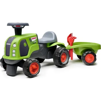 Odrážedlo Falk Traktor Baby Claas s volantem, klaksonem, přívěsem, hráběmi a lopatou + DÁREK
