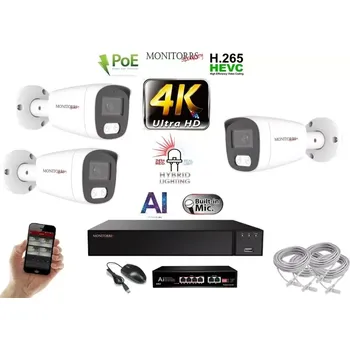 Kompletní kamerový systém MS AI Hybrid Light IP 3 kamerový set se switchem 8 Mpix WTube (6484K3B) (Monitorrs Security)