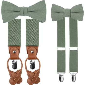 Kravata Bubibubi Zelená sada Sage green pro tátu a syna s motýlky a kšandami