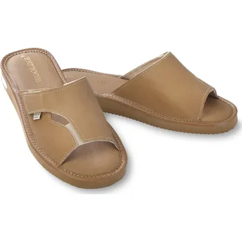 Dámské pantofle Wooline Dámské kožené pantofle na suchý zip, regulace nártu hnědá 38