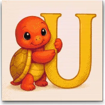 Diamantové malování Diamantové malování - Písmeno U - Se zvířátkem Velikost: 50x50cm, Rámování: Pouze srolované plátno, Diamanty: Kulaté