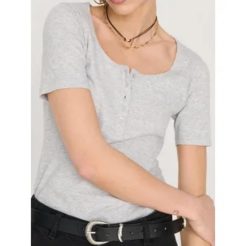 Dámské tričko Sinsay - Žebrované tričko s knoflíky - šedá - 501EU-09M - 501EU-09M-S