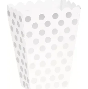 Talíř Krabice na popcorn bílá se stříbrnými puntíky 8ks