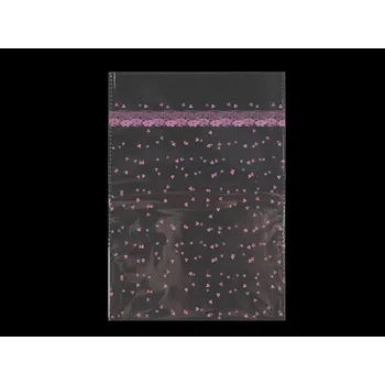 Dárková taška Celofánový průhledný sáček srdíčka 18x25 cm - růžová (100 ks)