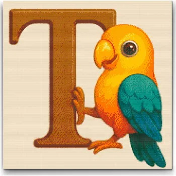 Diamantové malování Diamantové malování - Písmeno T - Se zvířátkem Velikost: 50x50cm, Rámování: Pouze srolované plátno, Diamanty: Kulaté