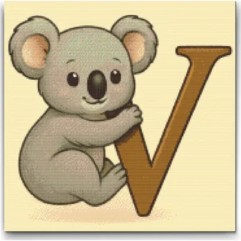 Diamantové malování Diamantové malování - Písmeno V - Se zvířátkem Velikost: 50x50cm, Rámování: Pouze srolované plátno, Diamanty: Kulaté