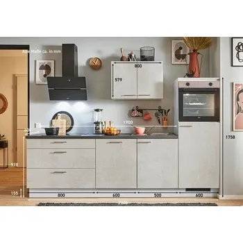 Kuchyňská linka Kuchyňská linka se spotřebiči, dřezem a dřezovou baterií Naturel 250x60x92 cm mat beton bílo-šedá 665PKW5250G1R