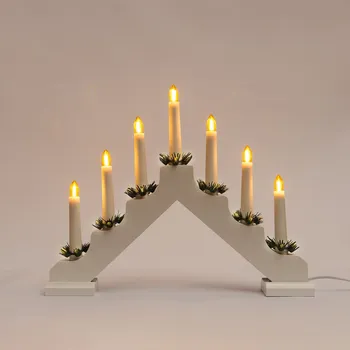 Svícen KONSTSMIDE Adventní svícen dřevěný bílý, 7x34V/0,2W LED Filament žlutý