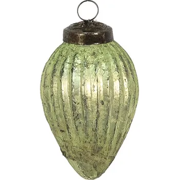 Vánoční dekorace Zelená vánoční skleněná ozdoba špičatá baňka Chanel - Ø 5*7 cm