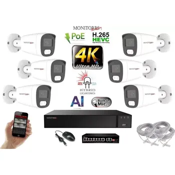 Kompletní kamerový systém MS AI Hybrid Light IP 6 kamerový set se switchem 8 Mpix WTube (6484K6B) (Monitorrs Security)