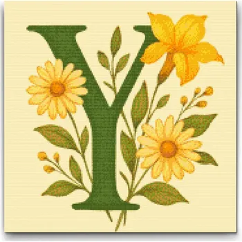 Diamantové malování Diamantové malování - Písmeno Y - Květinový vzor Velikost: 50x50cm, Rámování: Pouze srolované plátno, Diamanty: Kulaté