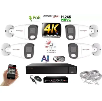 Kompletní kamerový systém MS AI Hybrid Light IP 4 kamerový set se switchem 8 Mpix WTube (6484K4B) (Monitorrs Security)