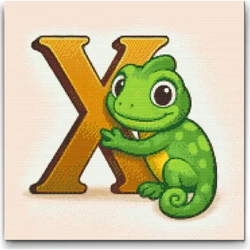 Diamantové malování Diamantové malování - Písmeno X - Se zvířátkem Velikost: 50x50cm, Rámování: Pouze srolované plátno, Diamanty: Kulaté