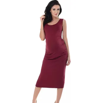 Těhotenská móda MIDI těhotenské šaty na ramínka Vivi bordó Velikost: 2XL