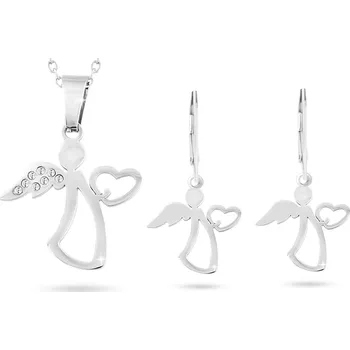 Souprava šperků biju Set z chirurgické oceli, anděl se srdíčkem se zirkony, řetízek + visací náušnice 211