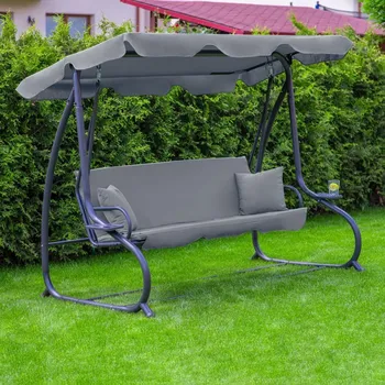 Zahradní houpačka Polohovatelná zahradní houpačka v šedé barvě