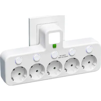 vypínač a zásuvka Adaptér EU zástrčka 5AC 5 zásuvek 2500W 10A Bez kabelu Noční světlo Vypínač s kontrolkou Elektrická kancelářská zásuvka 110–250V bílá