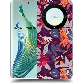 Pouzdro na mobilní telefon Picasee silikonový černý obal pro Honor Magic5 Lite 5G - Purple Leaf