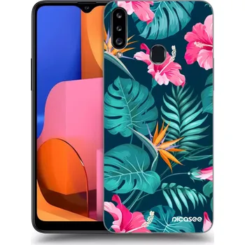 Pouzdro na mobilní telefon Picasee silikonový černý obal pro Samsung Galaxy A20s - Pink Monstera