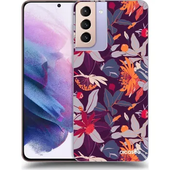 Pouzdro na mobilní telefon Picasee silikonový černý obal pro Samsung Galaxy S21+ 5G G996F - Purple Leaf