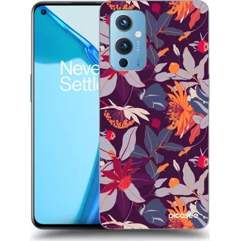 Pouzdro na mobilní telefon Picasee silikonový černý obal pro OnePlus 9 - Purple Leaf