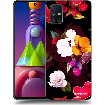 Pouzdro na mobilní telefon Picasee silikonový černý obal pro Samsung Galaxy M51 M515F - Flowers and Berries