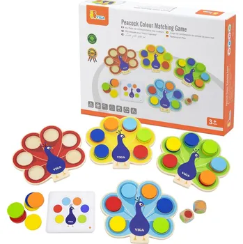 Dřevěná hračka VIGA Dřevěná hra VIGA Barvy Paví ocas Montessori + karty