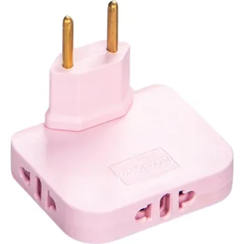 Elektrická zásuvka Adaptér EU zástrčka 180° otočný 2500W 110–250V 10A Cestovní adaptér 3 vstupy 2kolíkový Evropská zásuvka růžová