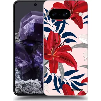 Pouzdro na mobilní telefon Picasee silikonový černý obal pro Google Pixel 8 - Red Lily