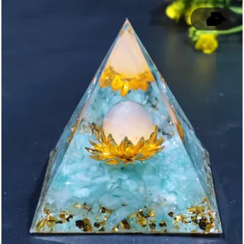 Orgonitová pyramida akvamarín a růženín - Lotosový květ