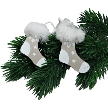 Vánoční dekorace Přízdoba ponožky béžové na zavěšení výřez z překližky 5,2x3,3x0,5 cm