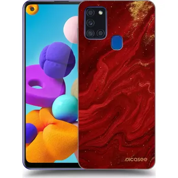 Pouzdro na mobilní telefon Picasee silikonový průhledný obal pro Samsung Galaxy A21s - Červená