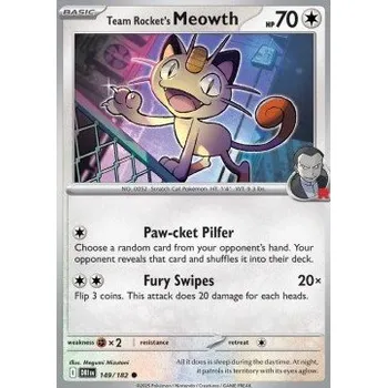 Volný čas Pokémon DRI 149/182 Team Rocket's Meowth - Destined Rivals Stav: Near Mint, Verze: NORMAL