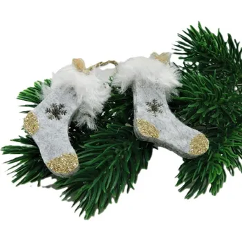 Vánoce Přízdoba z filcu ponožky šedé na zavěšení 3x4,2x0,5 cm