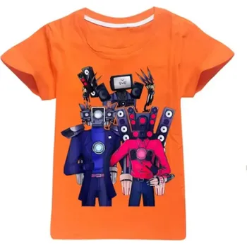 Dívčí tričko Roblox Dětské triko s motivem Skibidi Toilet - různé barvy pro kluky i holky Barva: Oranžová, Velikost: 150