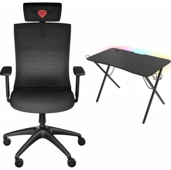Psací stůl Genesis Křeslo ASTAT 200 G2 černé (NFG-1943) + psací stůl Holm 200 RGB černý 113 cm x 60 cm