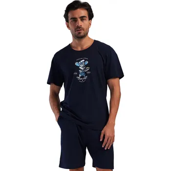 Pánské pyžamo Tmavě modré pánské pyžamo s krátkým rukávem a kraťasy - Myšák šéf kuchař 1P1951 modrá XXL