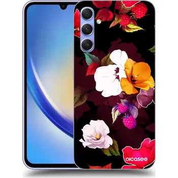 Pouzdro na mobilní telefon Picasee silikonový černý obal pro Samsung Galaxy A34 5G A346B - Flowers and Berries