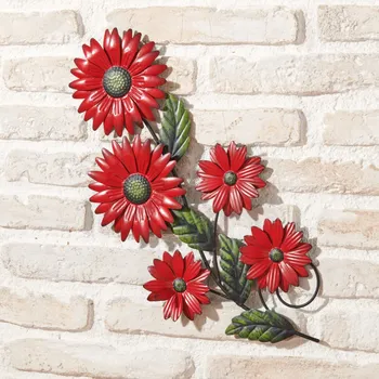 3Pagen Kovová nástěnná dekorace Slunečnice červená