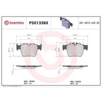 Brzdová destička Sada brzdových destiček, kotoučová brzda BREMBO P50133NX