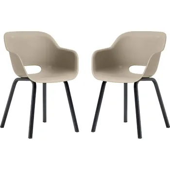 2x moderní designové béžové křeslo plast + kovové nohy, na zahradu / terasu / balkon / do interiéru