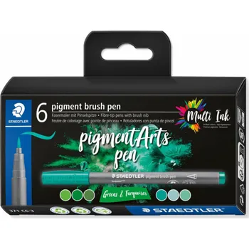 Staedtler STAEDTLER MultiInk pigmentové umělecké štětcové pero sada 6 kusů zelené a turecké maloobchodní prodej