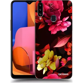 Pouzdro na mobilní telefon Picasee silikonový průhledný obal pro Samsung Galaxy A20s - Dark Peonny