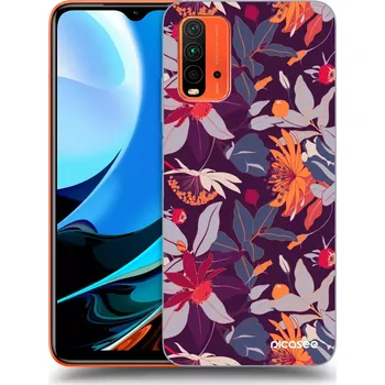 Pouzdro na mobilní telefon Picasee silikonový průhledný obal pro Xiaomi Redmi 9T - Purple Leaf