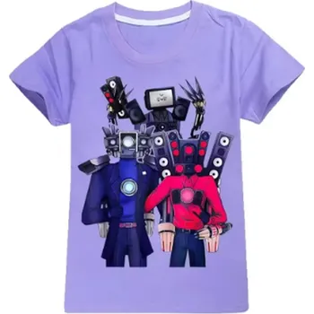 Dívčí tričko Roblox Dětské triko s motivem Skibidi Toilet - různé barvy pro kluky i holky Barva: Fialová, Velikost: 150