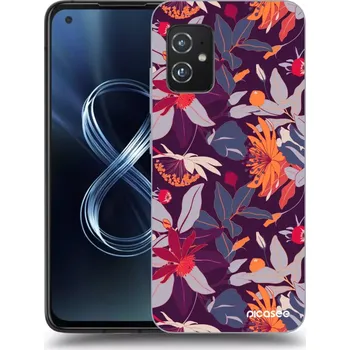 Pouzdro na mobilní telefon Picasee silikonový průhledný obal pro Asus Zenfone 8 ZS590KS - Purple Leaf