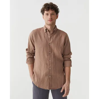 Pánská košile Magic Linen Klasická pánská lněná košile SINTRA v pastelově hnědé barvě Velikost: L