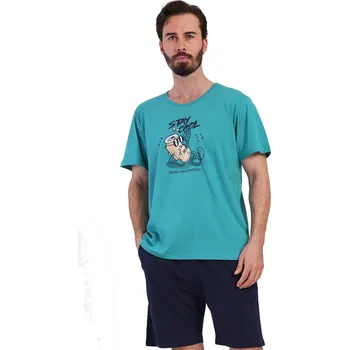 Pánské pyžamo Zelené i modré pánské pyžamo s krátkým rukávem a kraťasy a plechovka STAY COOL 1XL-4XL 1P1927 zelená 4xl