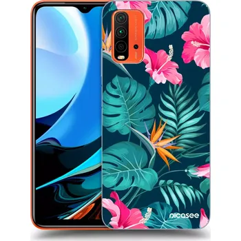 Pouzdro na mobilní telefon Picasee silikonový černý obal pro Xiaomi Redmi 9T - Pink Monstera